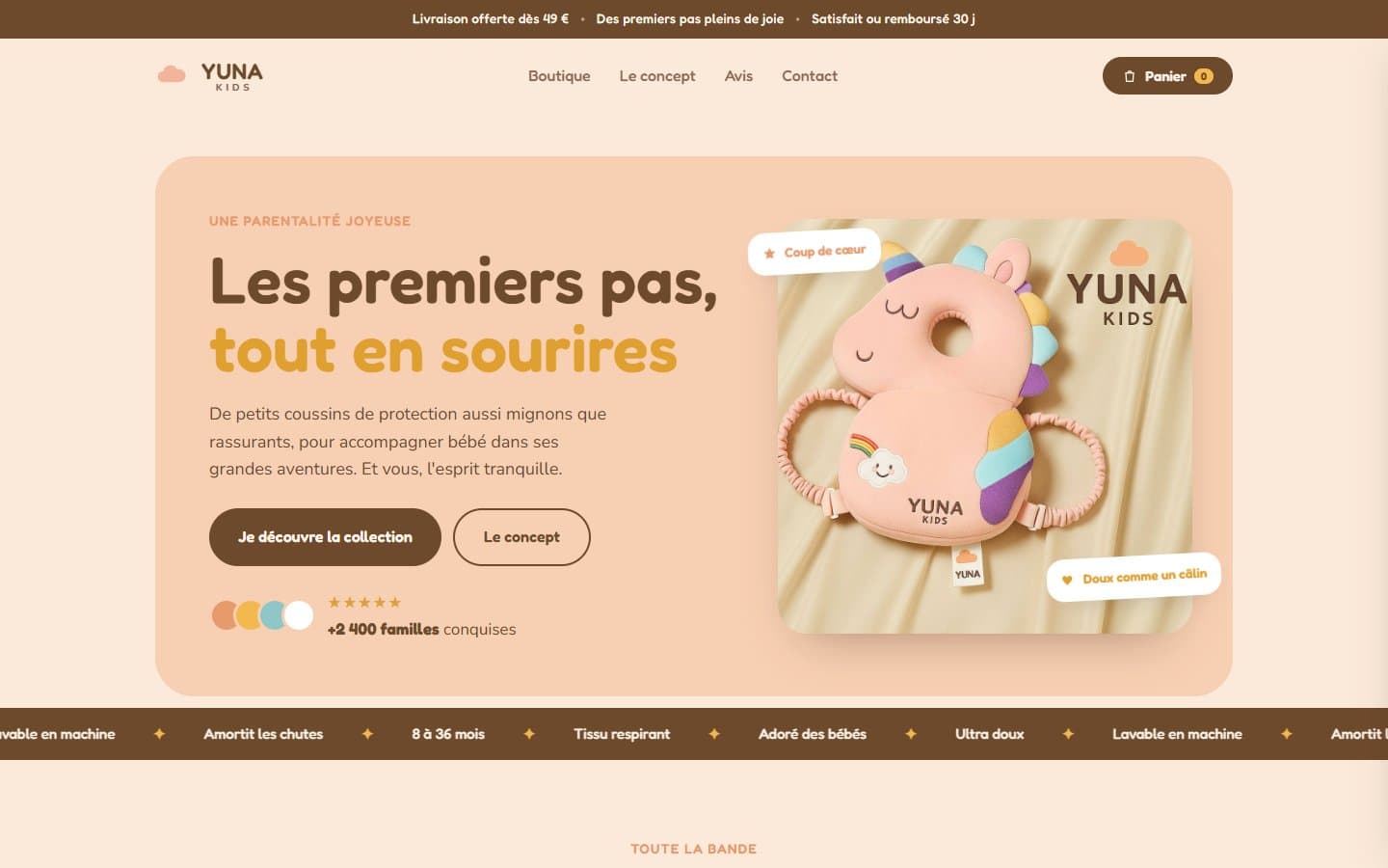 Yuna Kids : e-commerce · puériculture, site réalisé par Thaylart